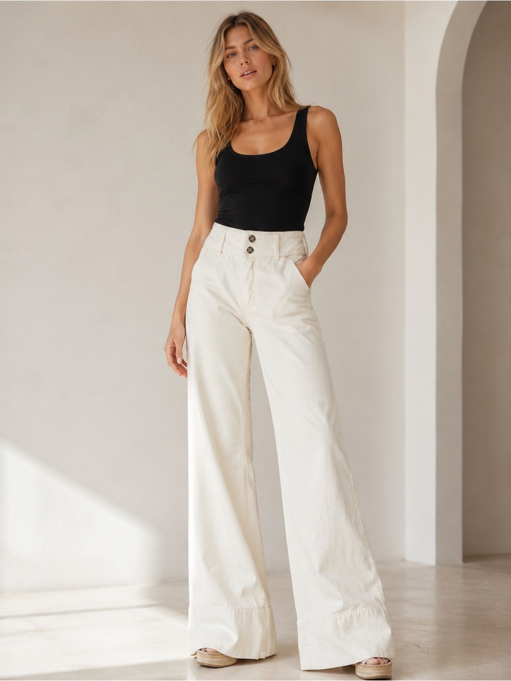Free People We The Free White Wide Leg Pants Size 28